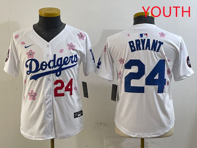 Youth Los Angeles Dodgers #24 Bryant White Sakura Edition 2025 Nike MLB Jersey style 6->youth mlb jersey->Youth Jersey